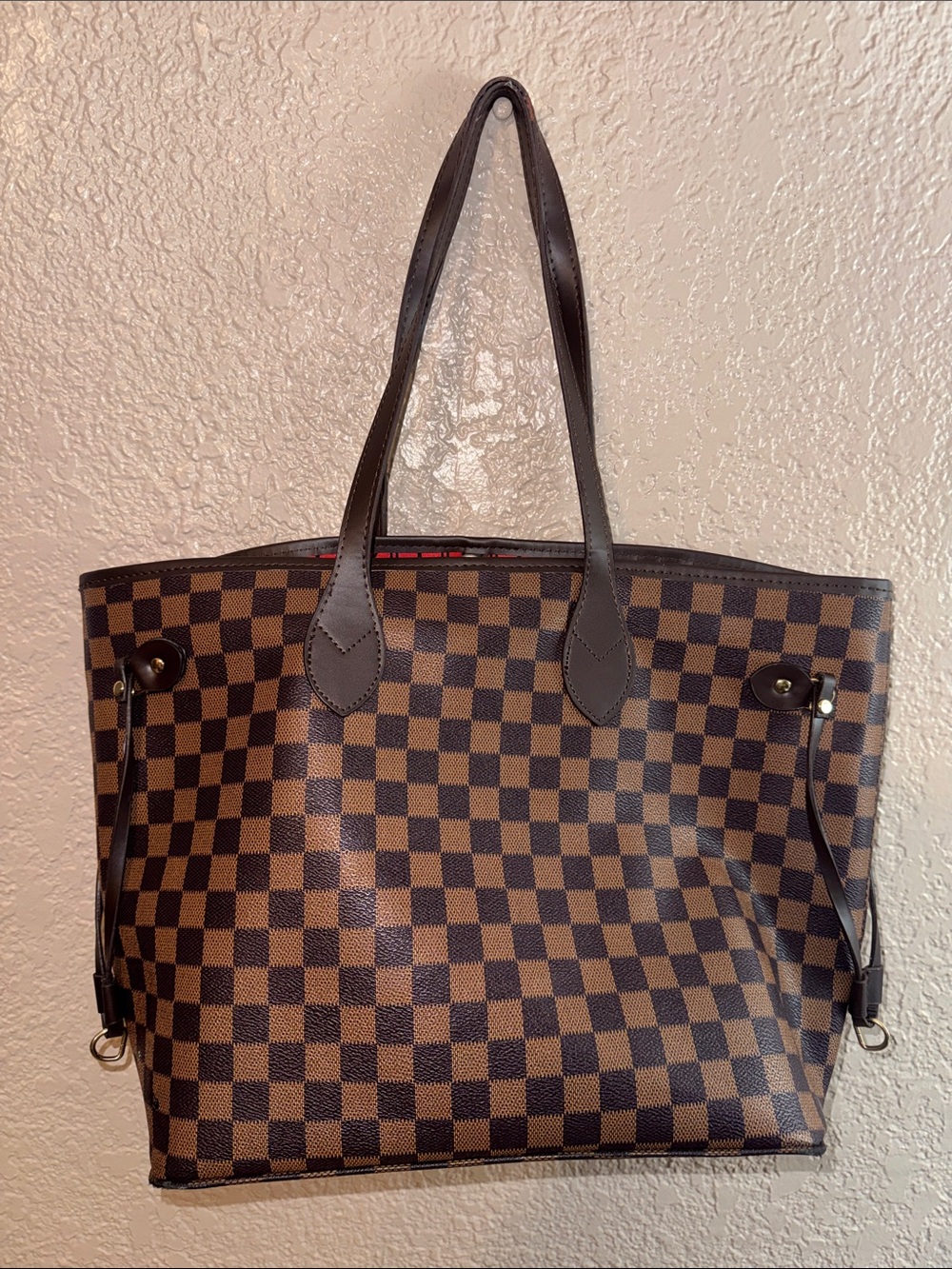 Classic Brown Check Tote Bag with Long Straps